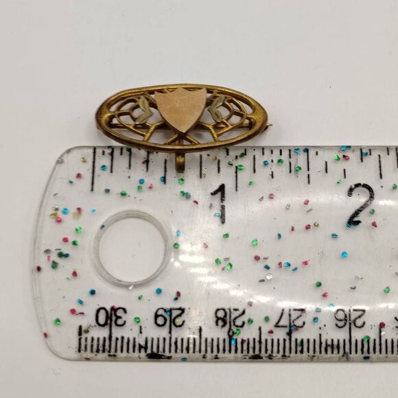 Vintage Gold-filled Open Work Oval Brooch W/ Solid Side Shield Plaque Center OS - Picture 3 of 3